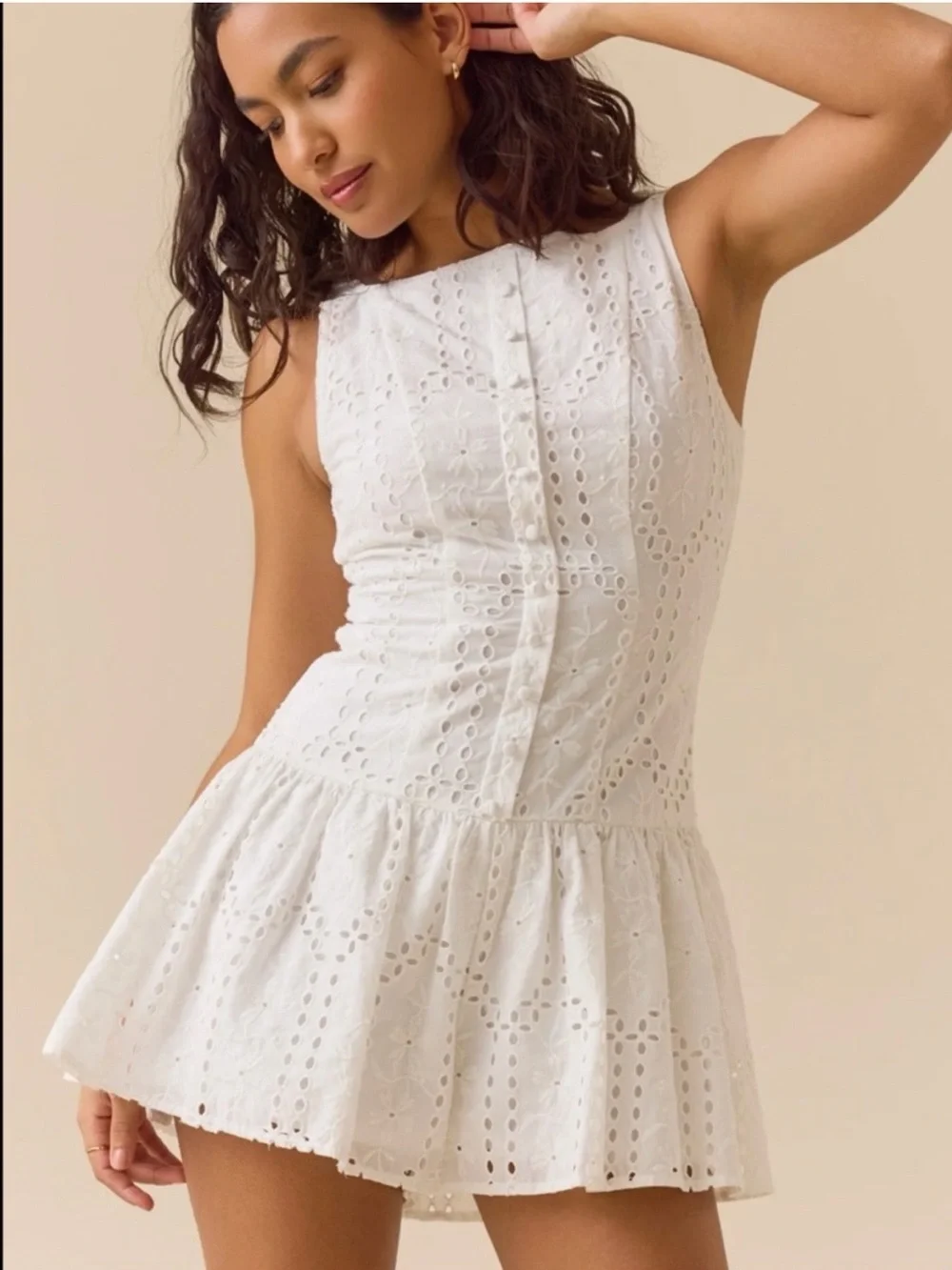 Altar’d State Eyelet Lace Sleeveless White Button Romper Womens Large